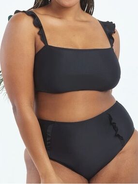 Summersalt Black Ruffle-Shoulder High-Waist Bikini